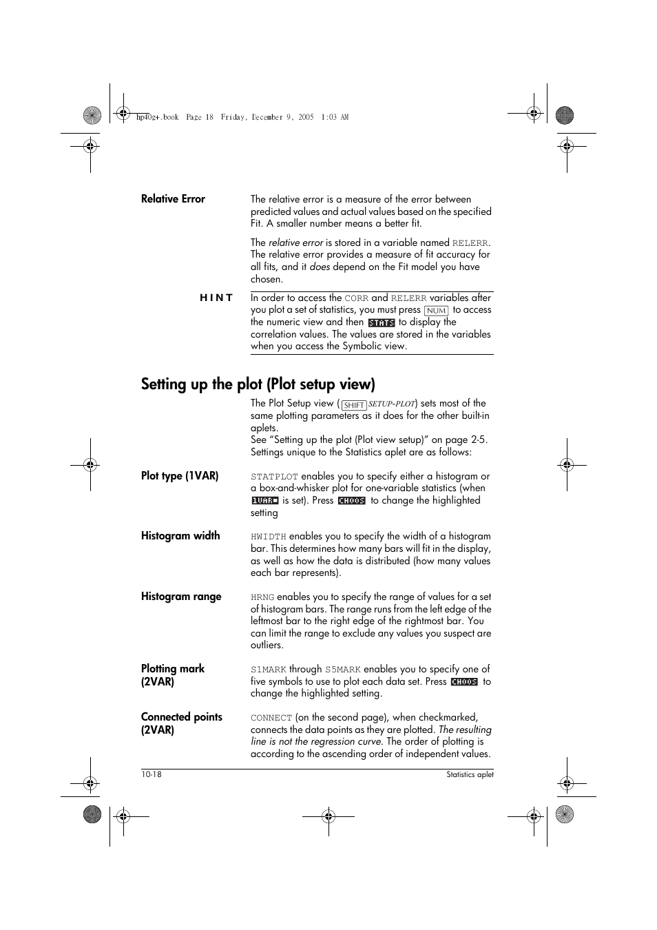 Setting up the plot (plot setup view) | HP 40gs User Manual | Page 122 / 444