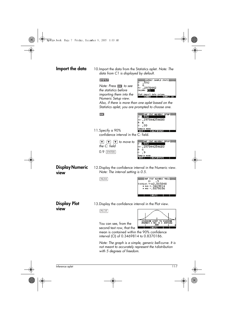 Import the data, Display numeric view, Display plot view | HP 40gs User Manual | Page 133 / 444