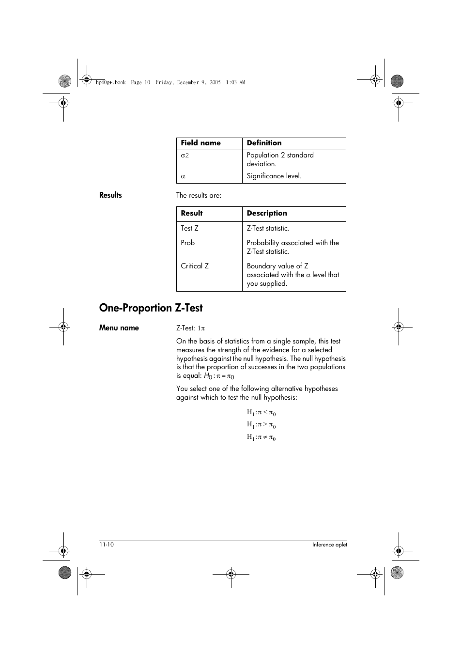 One-proportion z-test | HP 40gs User Manual | Page 136 / 444