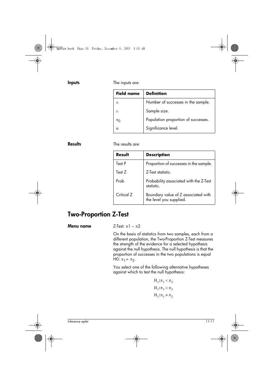 Two-proportion z-test | HP 40gs User Manual | Page 137 / 444