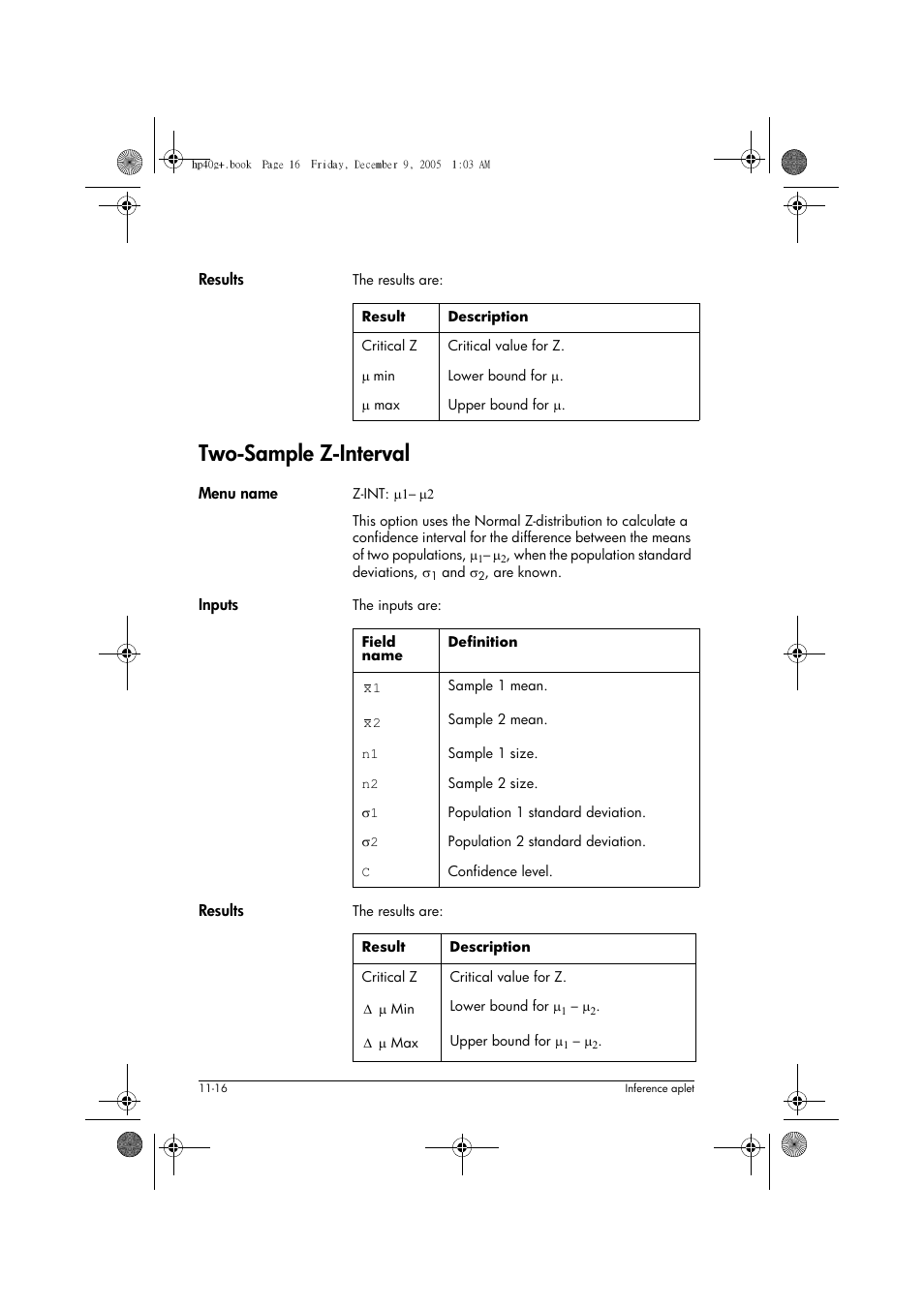 Two-sample z-interval | HP 40gs User Manual | Page 142 / 444