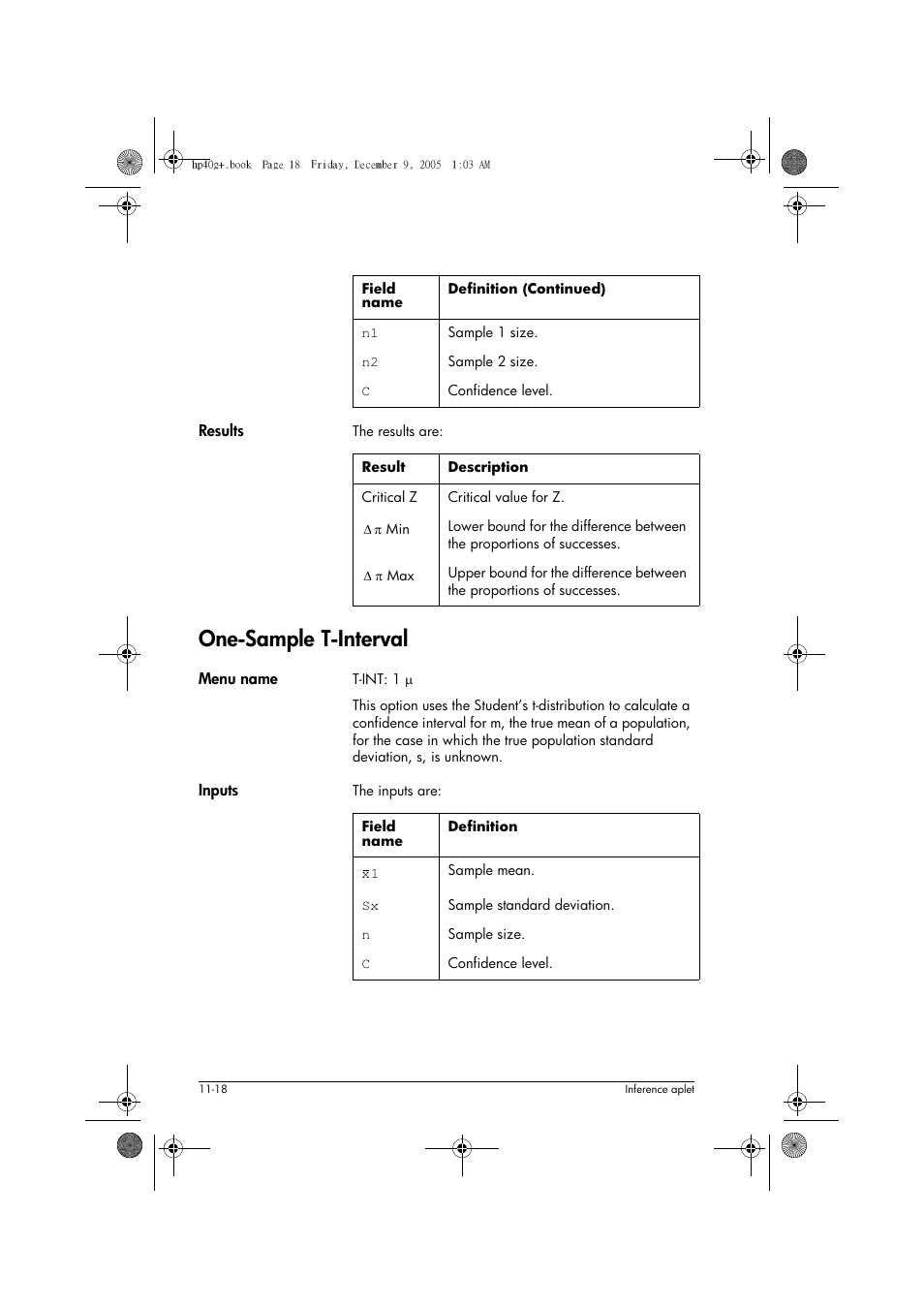 One-sample t-interval | HP 40gs User Manual | Page 144 / 444