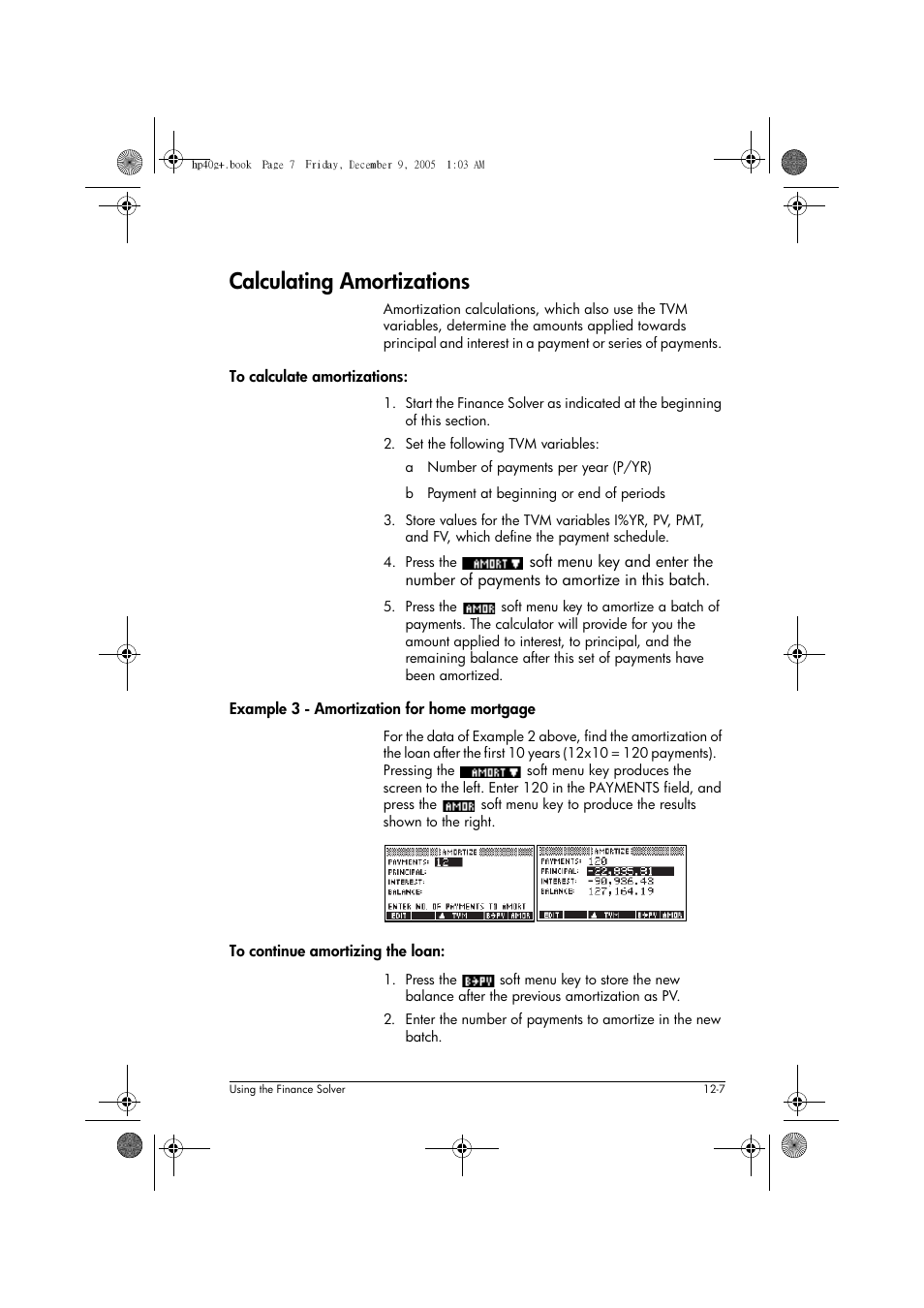 Calculating amortizations | HP 40gs User Manual | Page 153 / 444