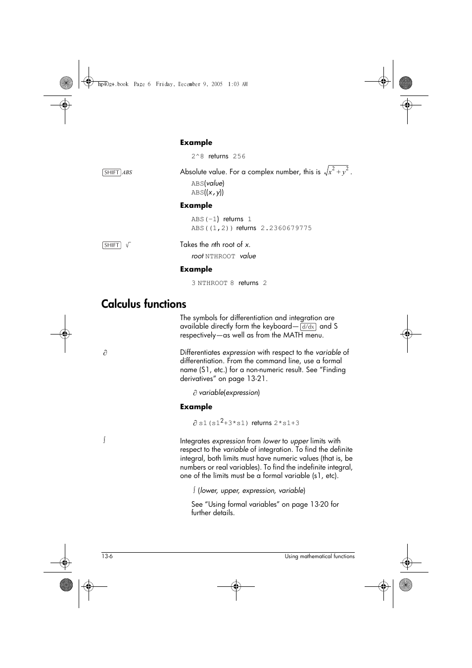 Calculus functions | HP 40gs User Manual | Page 160 / 444