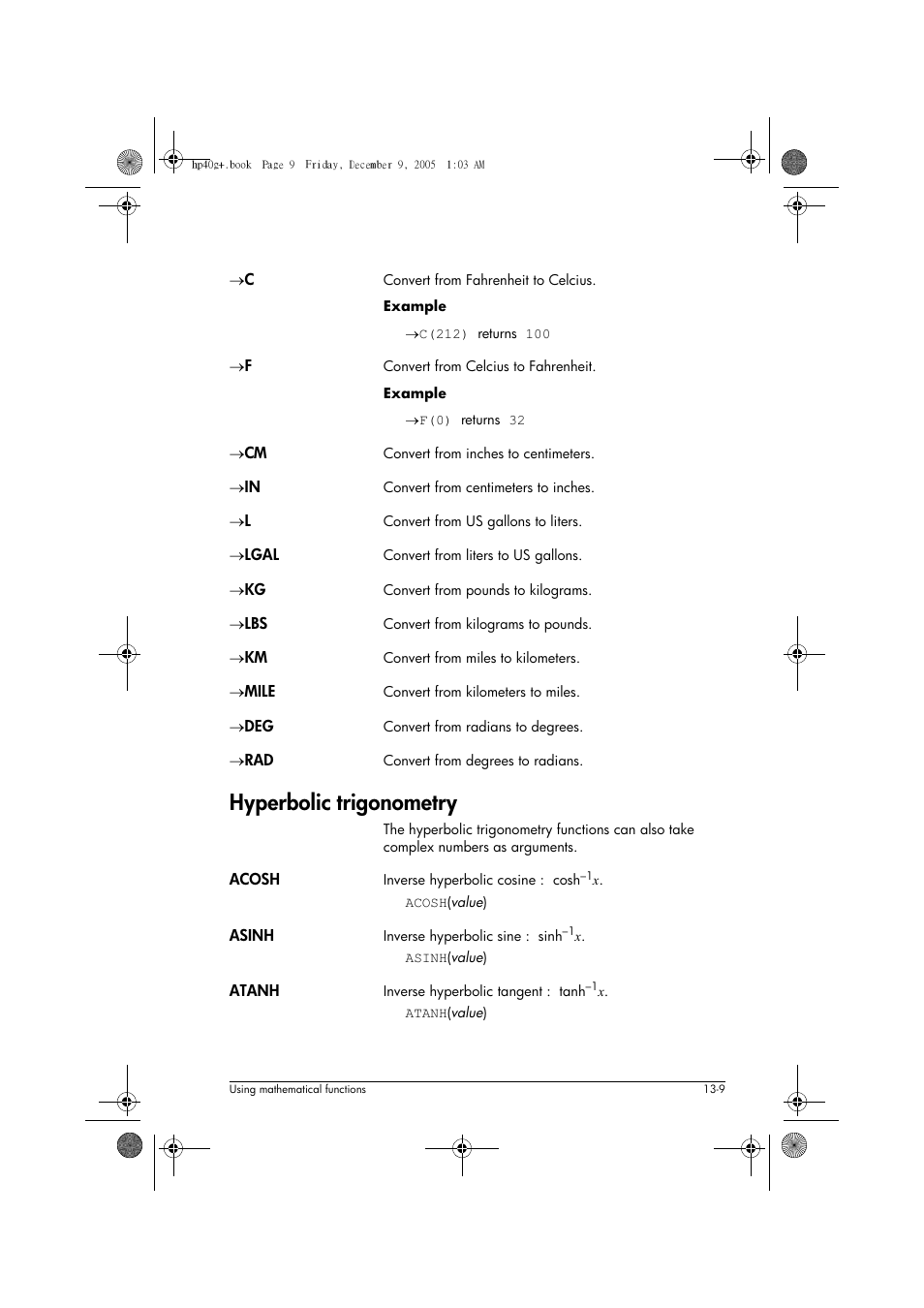 Hyperbolic trigonometry | HP 40gs User Manual | Page 163 / 444