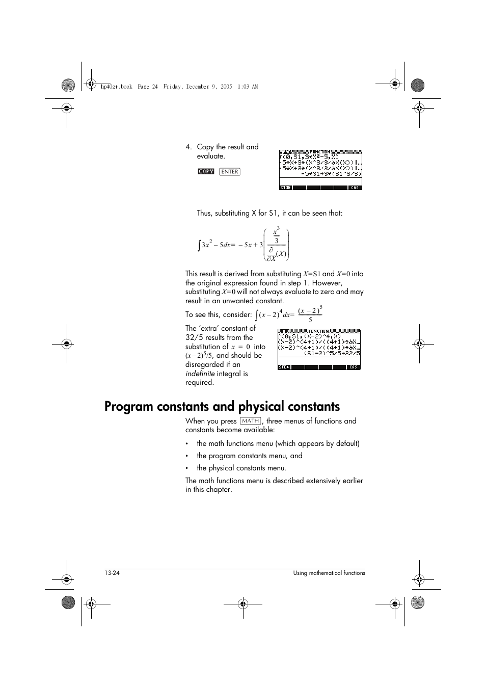 Program constants and physical constants | HP 40gs User Manual | Page 178 / 444