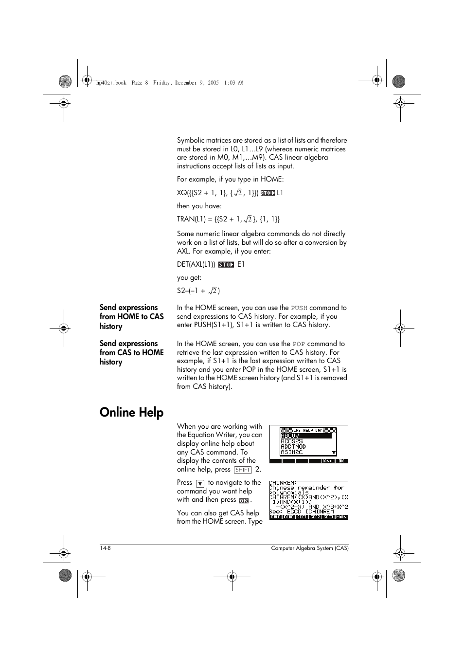 Online help | HP 40gs User Manual | Page 190 / 444