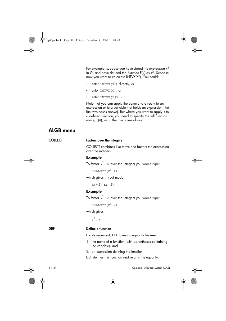 Algb menu | HP 40gs User Manual | Page 192 / 444