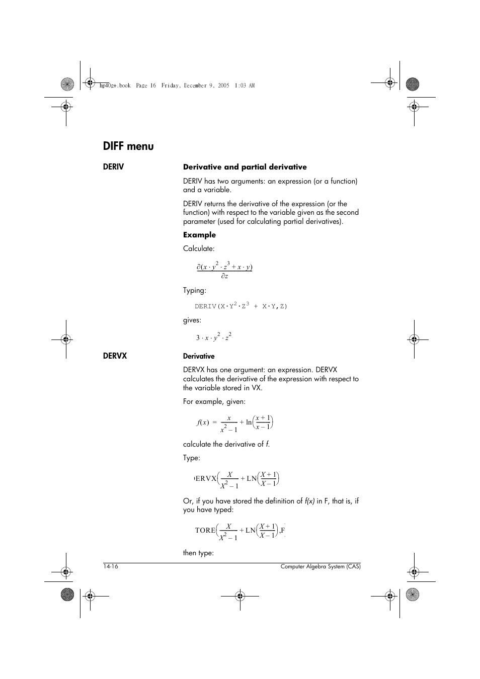 Diff menu | HP 40gs User Manual | Page 198 / 444