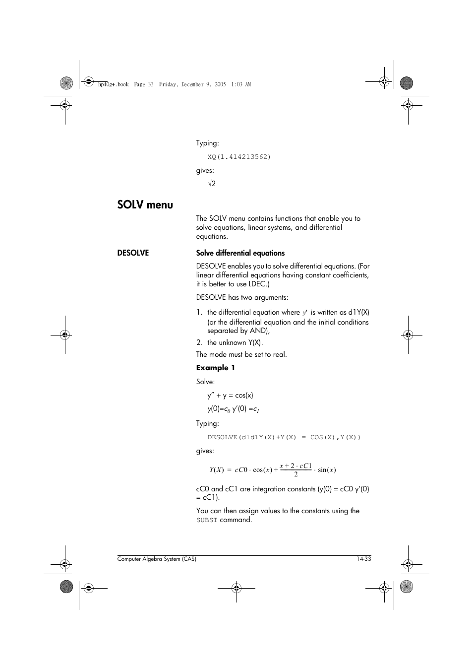 Solv menu | HP 40gs User Manual | Page 215 / 444