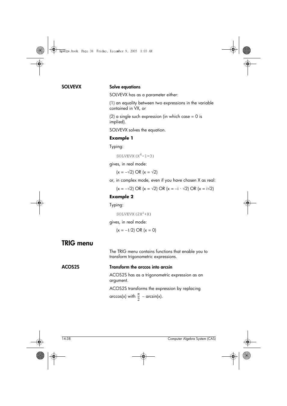 Trig menu | HP 40gs User Manual | Page 220 / 444