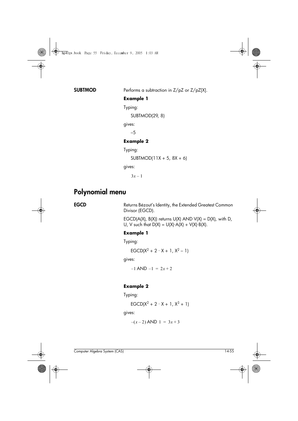 Polynomial menu | HP 40gs User Manual | Page 237 / 444