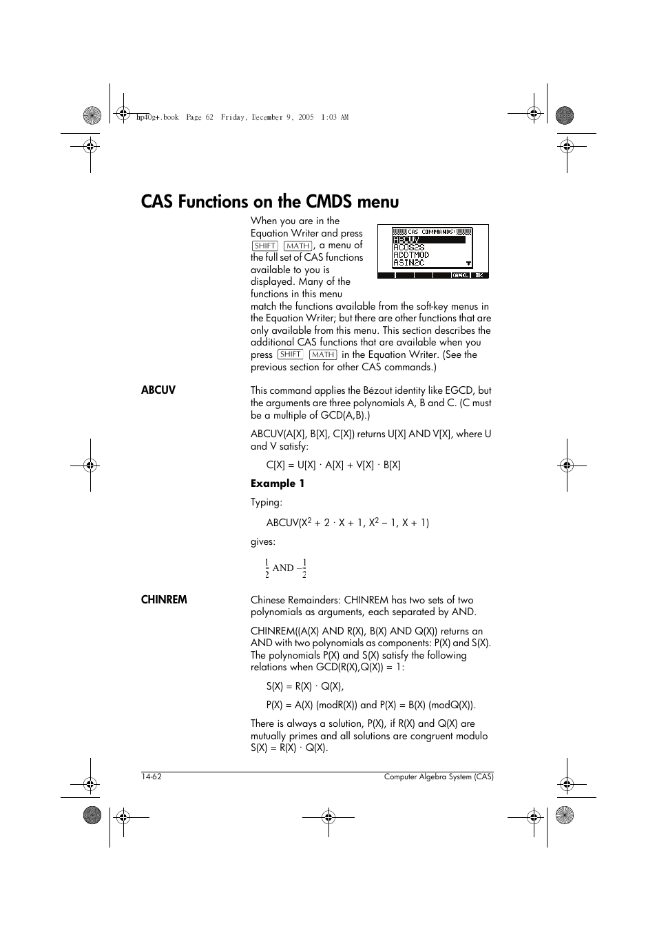 Cas functions on the cmds menu | HP 40gs User Manual | Page 244 / 444