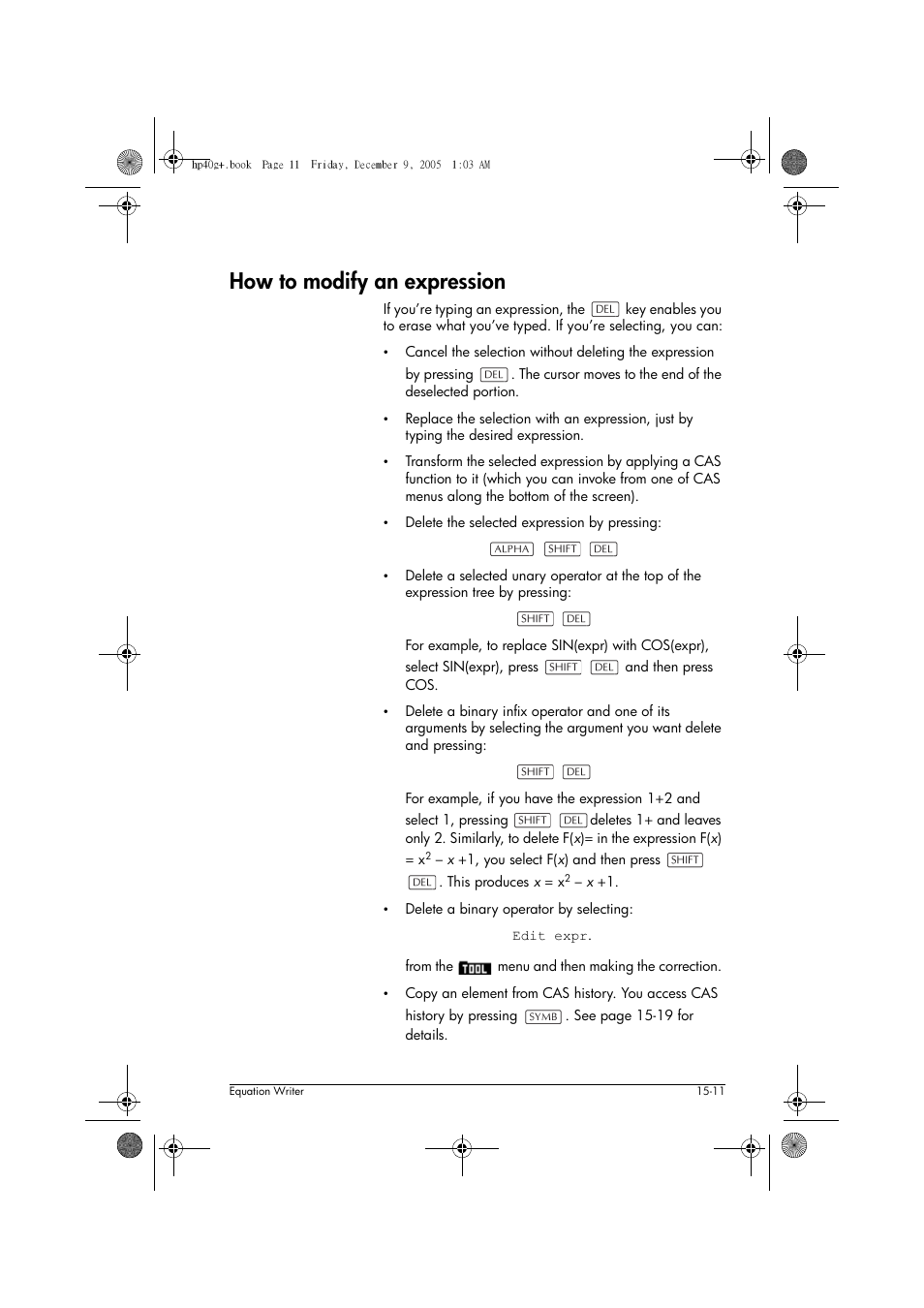 How to modify an expression | HP 40gs User Manual | Page 263 / 444