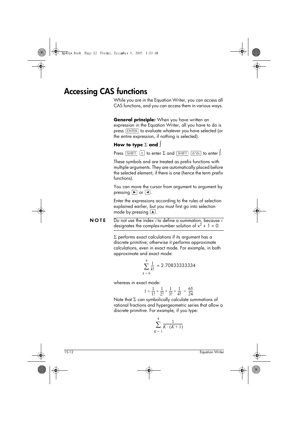 Accessing cas functions | HP 40gs User Manual | Page 264 / 444