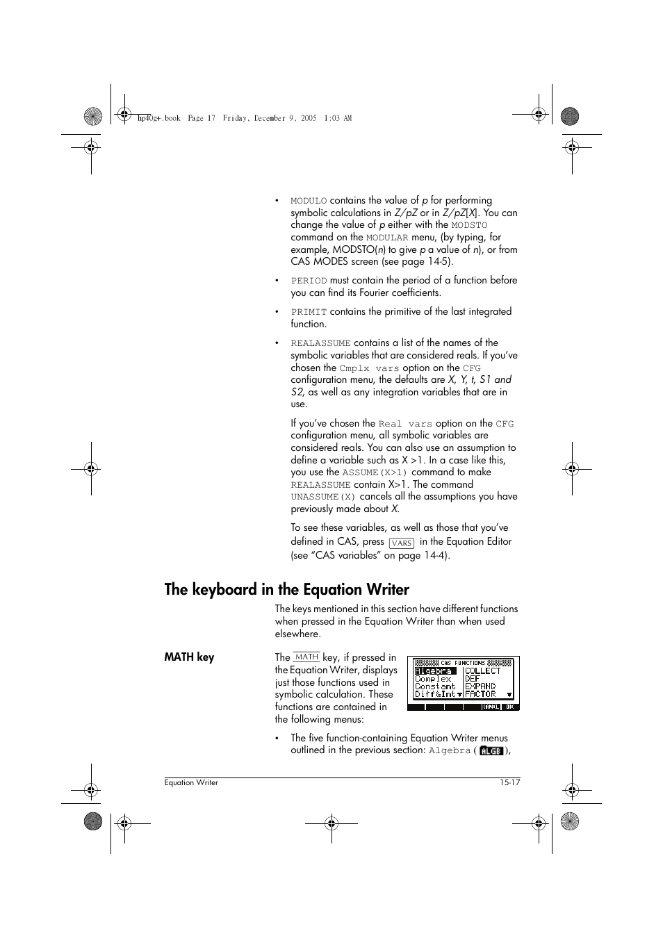 The keyboard in the equation writer | HP 40gs User Manual | Page 269 / 444