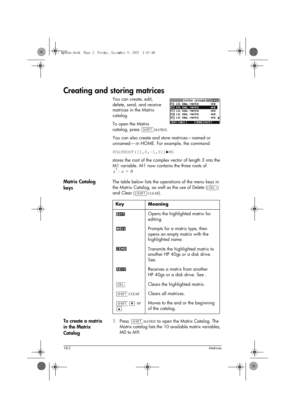 Creating and storing matrices | HP 40gs User Manual | Page 316 / 444