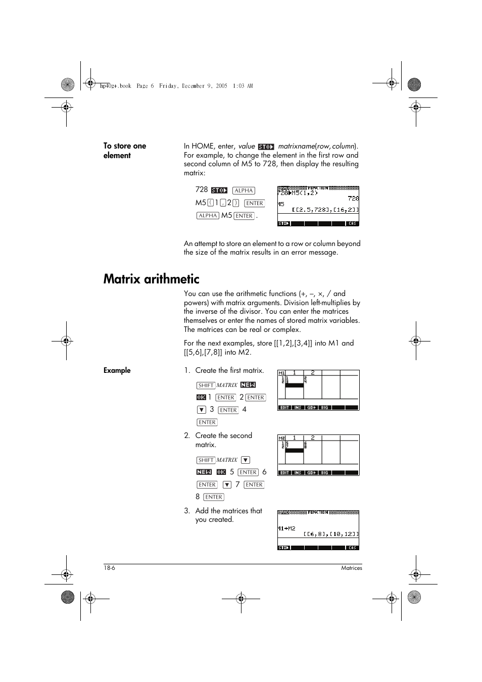 Matrix arithmetic | HP 40gs User Manual | Page 320 / 444