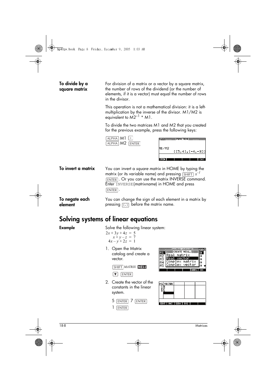 Solving systems of linear equations | HP 40gs User Manual | Page 322 / 444