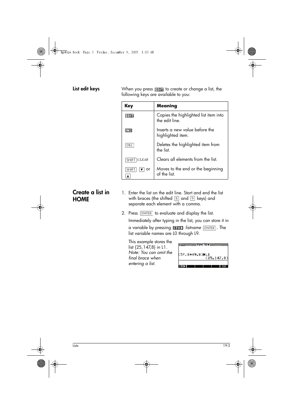 Create a list in home | HP 40gs User Manual | Page 333 / 444