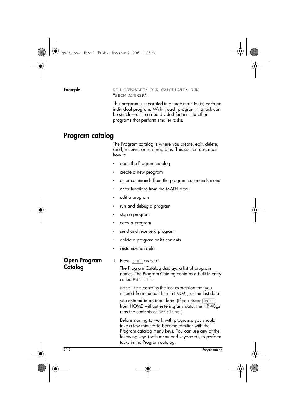 Program catalog, Open program catalog | HP 40gs User Manual | Page 350 / 444