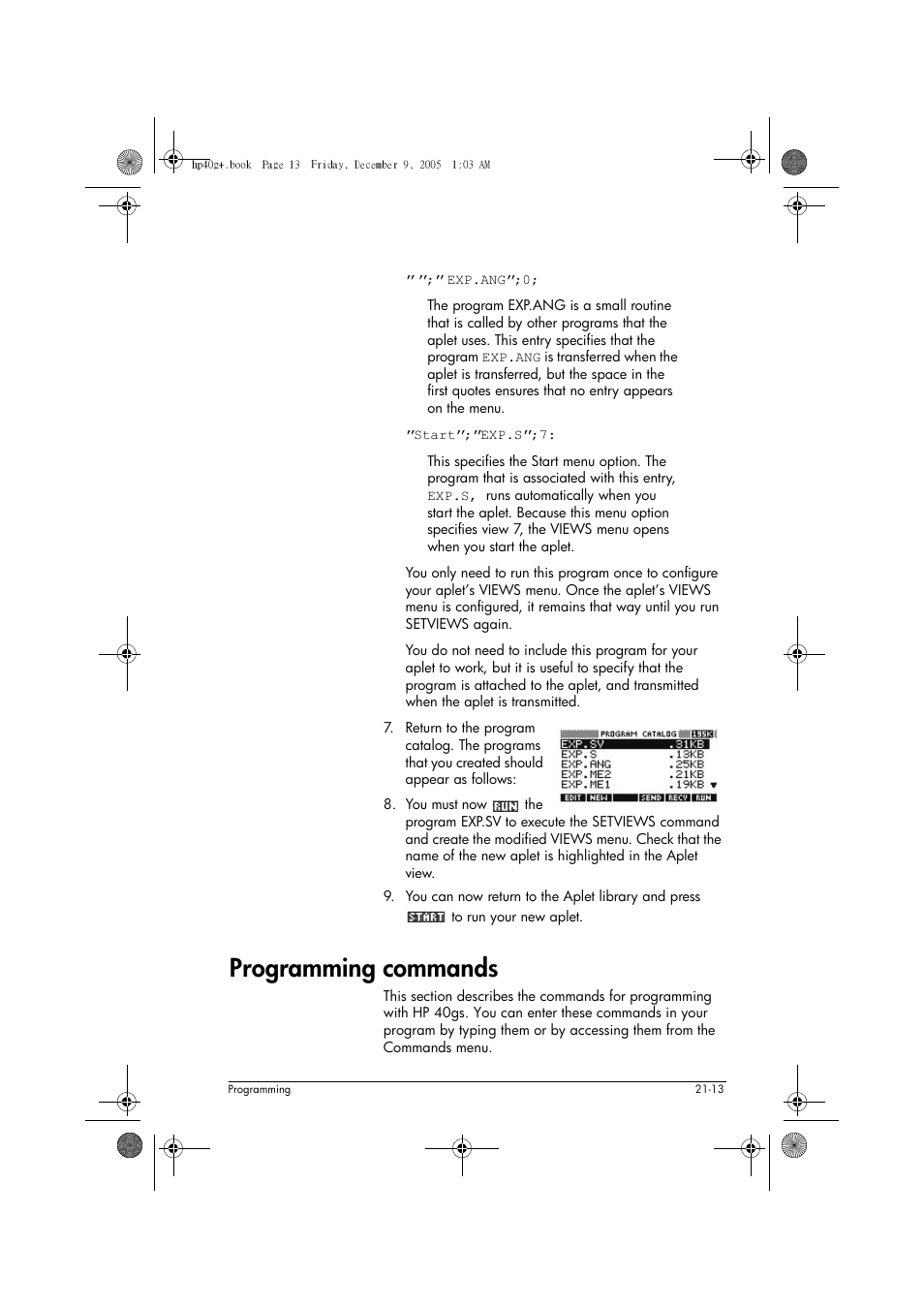 Programming commands | HP 40gs User Manual | Page 361 / 444