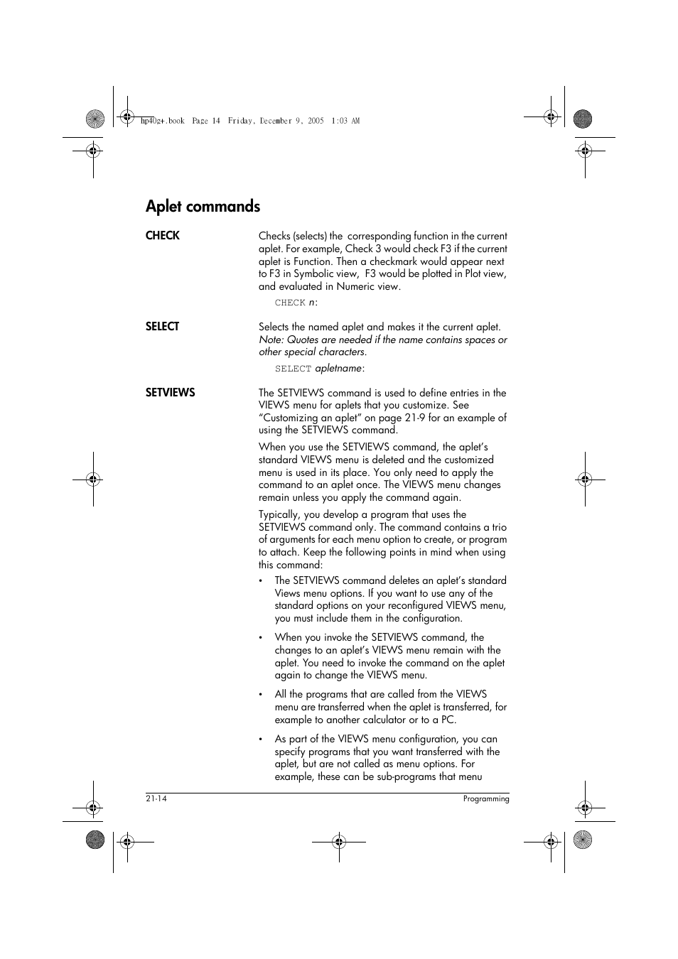 Aplet commands | HP 40gs User Manual | Page 362 / 444