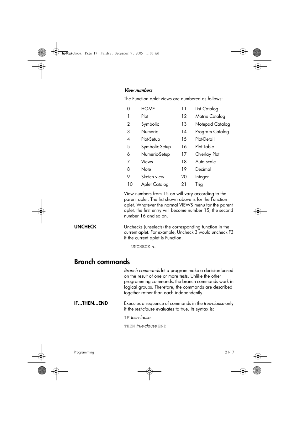Branch commands | HP 40gs User Manual | Page 365 / 444