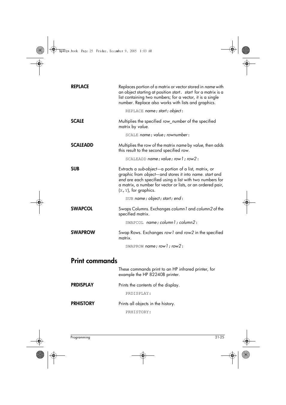 Print commands | HP 40gs User Manual | Page 373 / 444