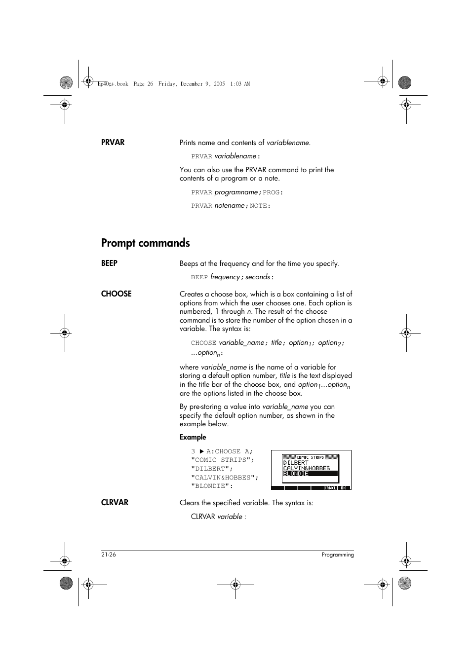 Prompt commands | HP 40gs User Manual | Page 374 / 444