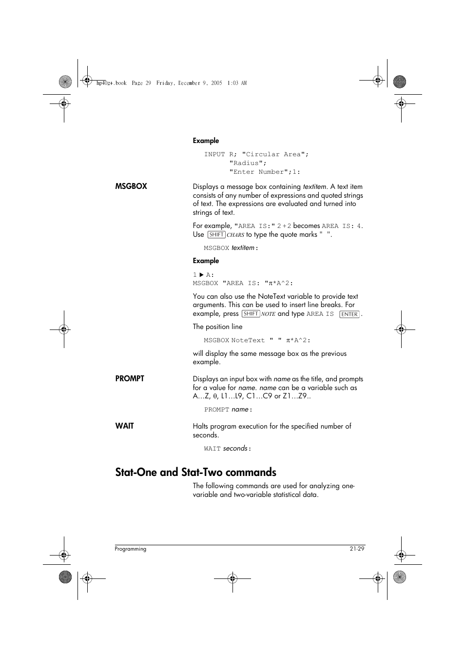 Stat-one and stat-two commands | HP 40gs User Manual | Page 377 / 444