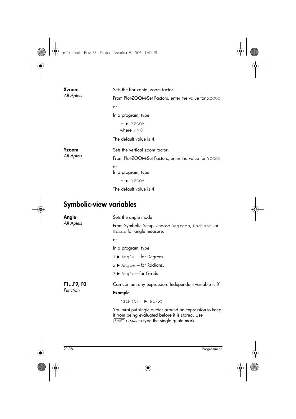 Symbolic-view variables | HP 40gs User Manual | Page 386 / 444