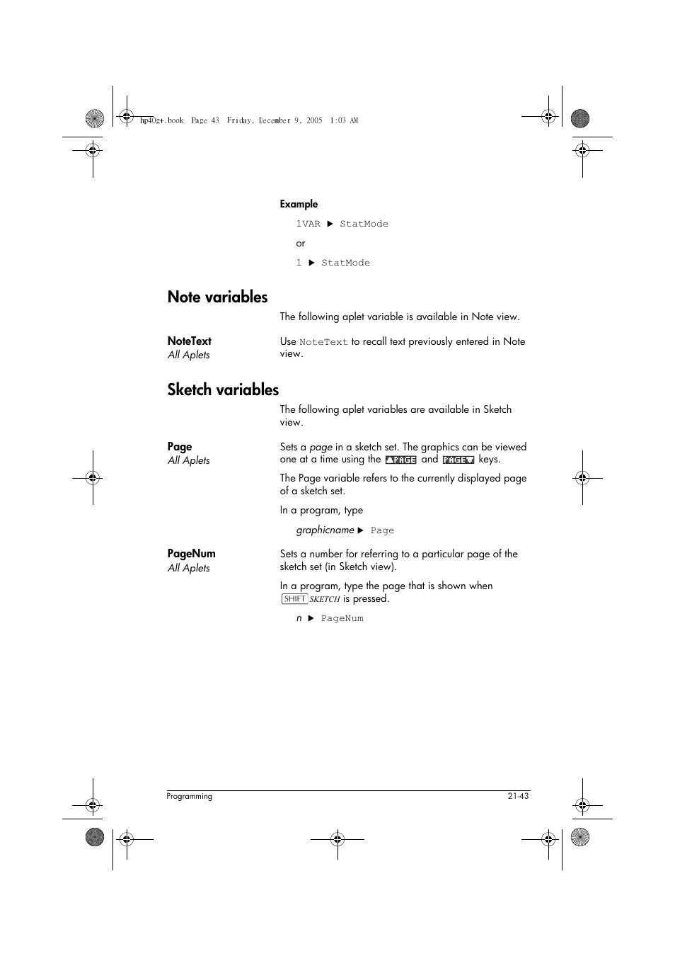 Sketch variables | HP 40gs User Manual | Page 391 / 444