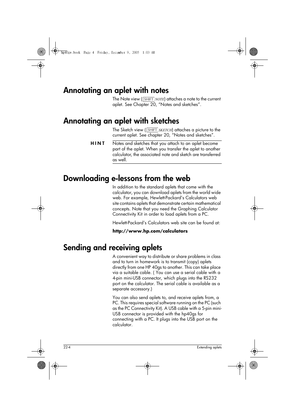 Annotating an aplet with sketches, Downloading e-lessons from the web, Sending and receiving aplets | HP 40gs User Manual | Page 396 / 444