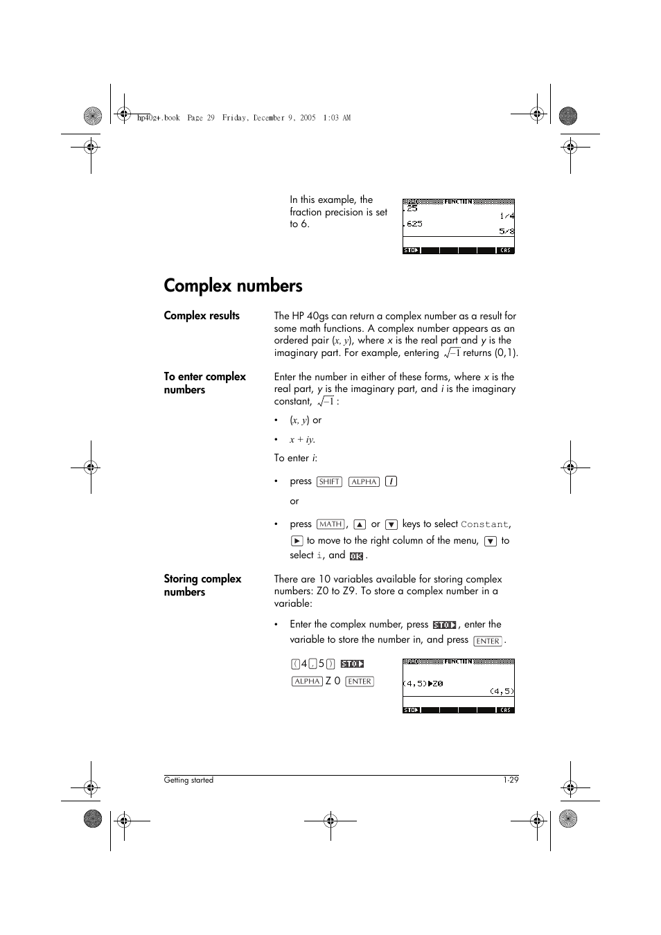 Complex numbers | HP 40gs User Manual | Page 41 / 444