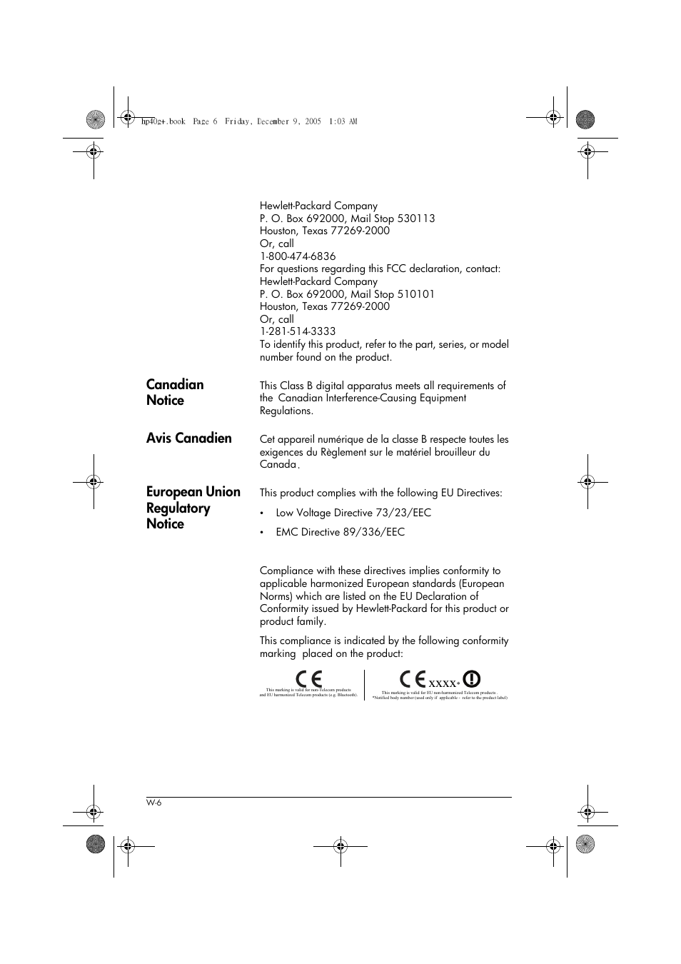Canadian notice, Avis canadien, European union regulatory notice | HP 40gs User Manual | Page 426 / 444