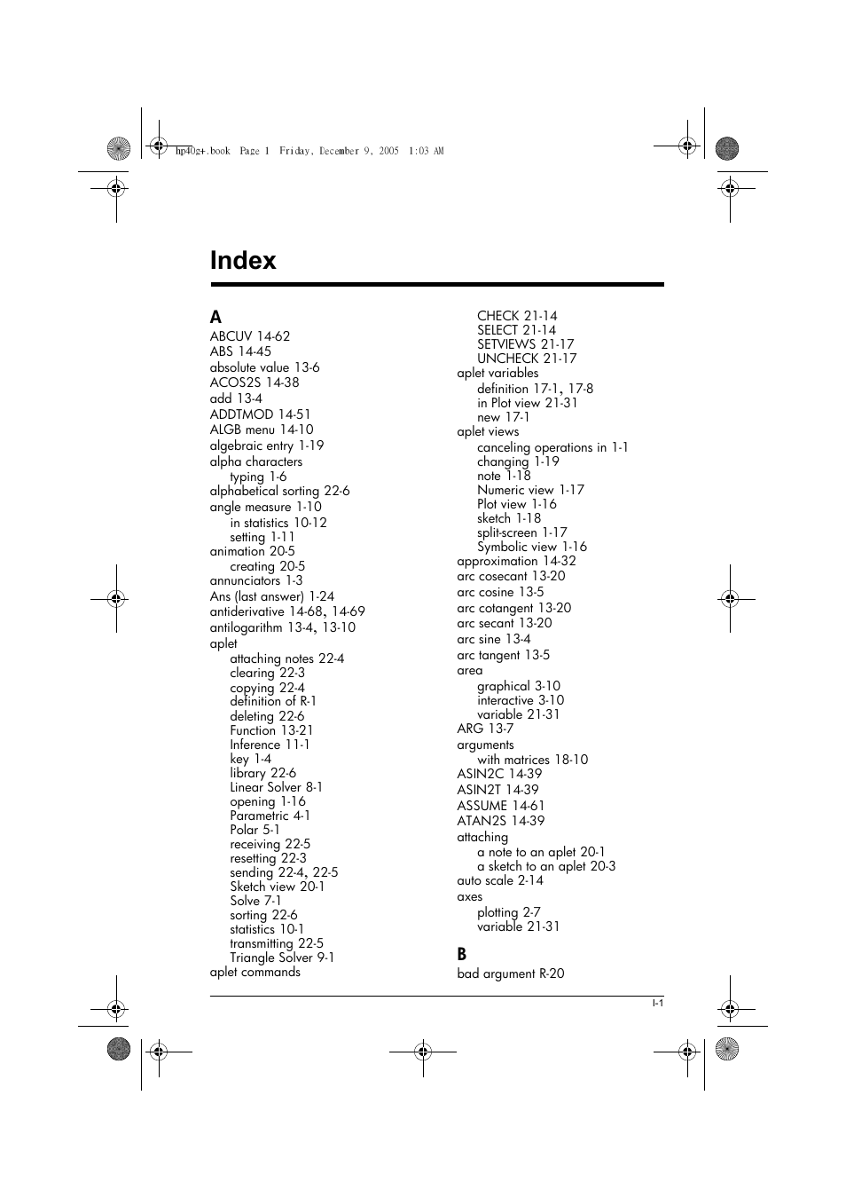 Index | HP 40gs User Manual | Page 429 / 444