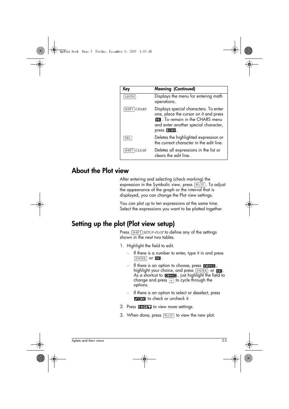 About the plot view, Setting up the plot (plot view setup) | HP 40gs User Manual | Page 47 / 444