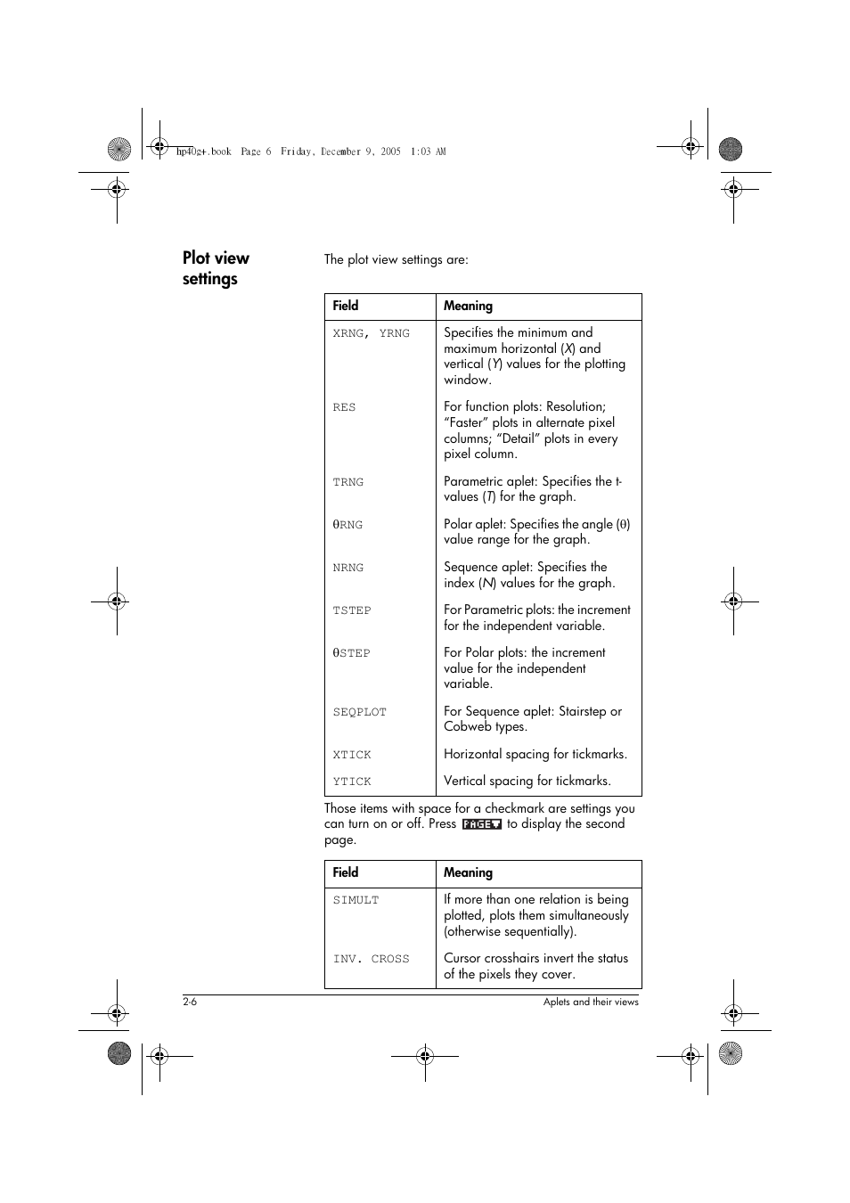 Plot view settings | HP 40gs User Manual | Page 48 / 444