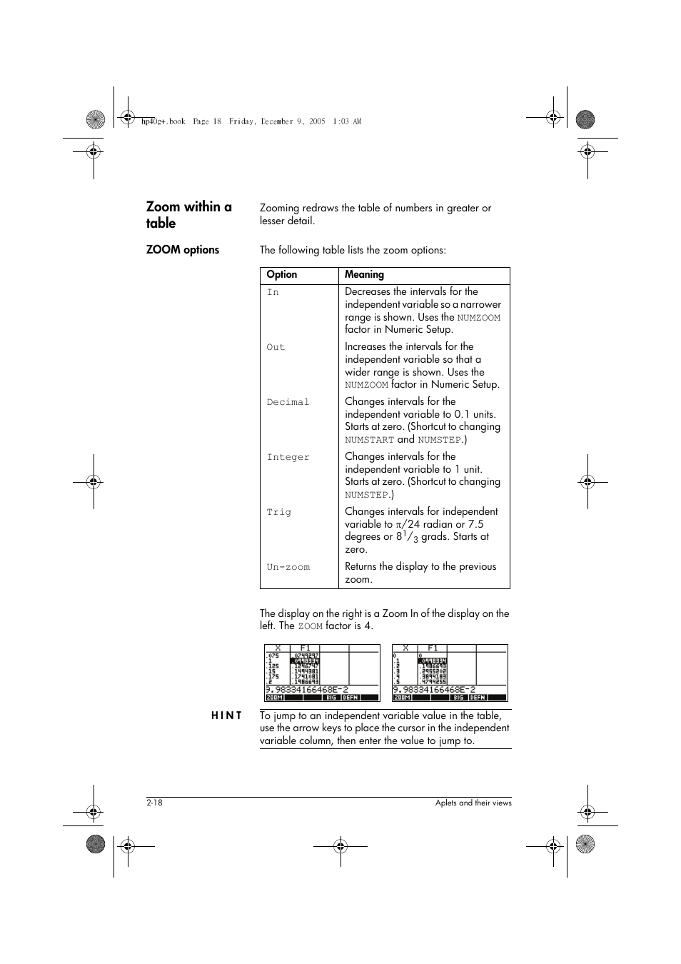 Zoom within a table | HP 40gs User Manual | Page 60 / 444