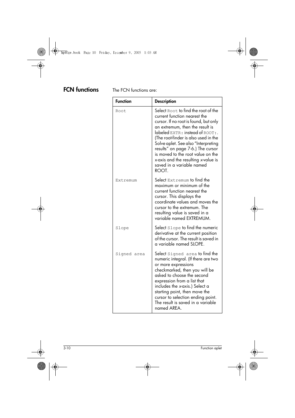 Fcn functions | HP 40gs User Manual | Page 74 / 444