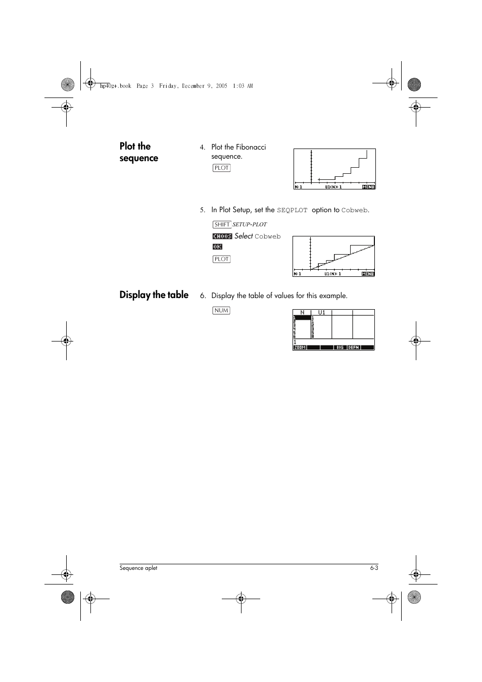 Plot the sequence, Display the table | HP 40gs User Manual | Page 85 / 444