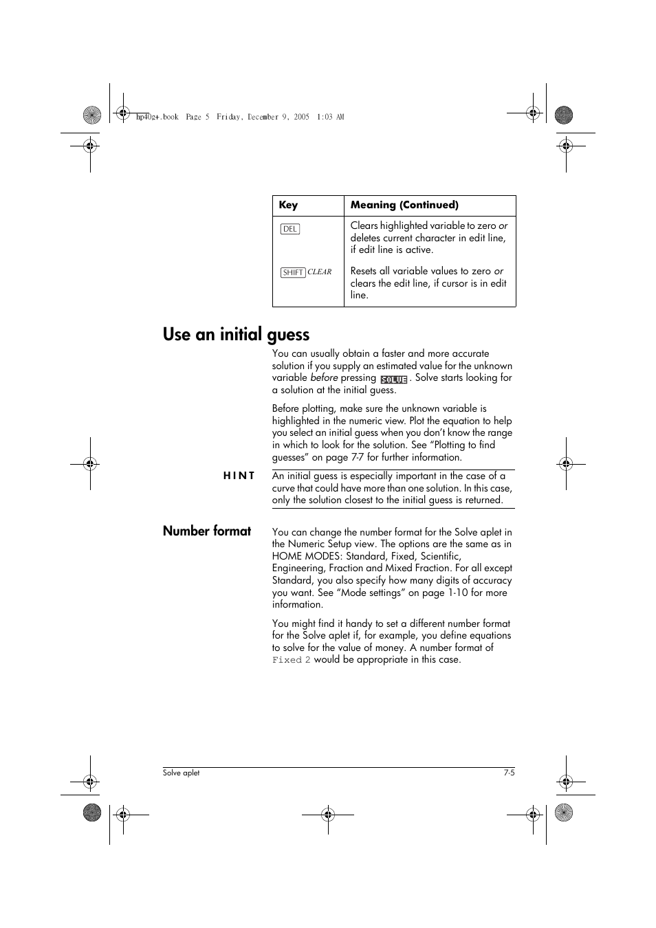 Use an initial guess, Number format | HP 40gs User Manual | Page 91 / 444
