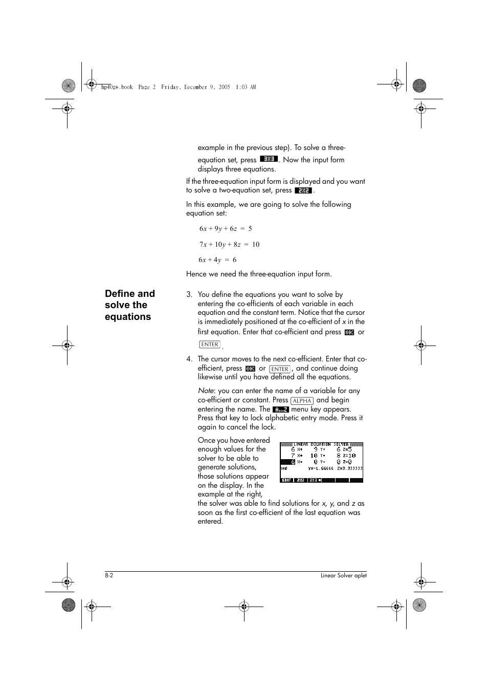 Define and solve the equations | HP 40gs User Manual | Page 98 / 444