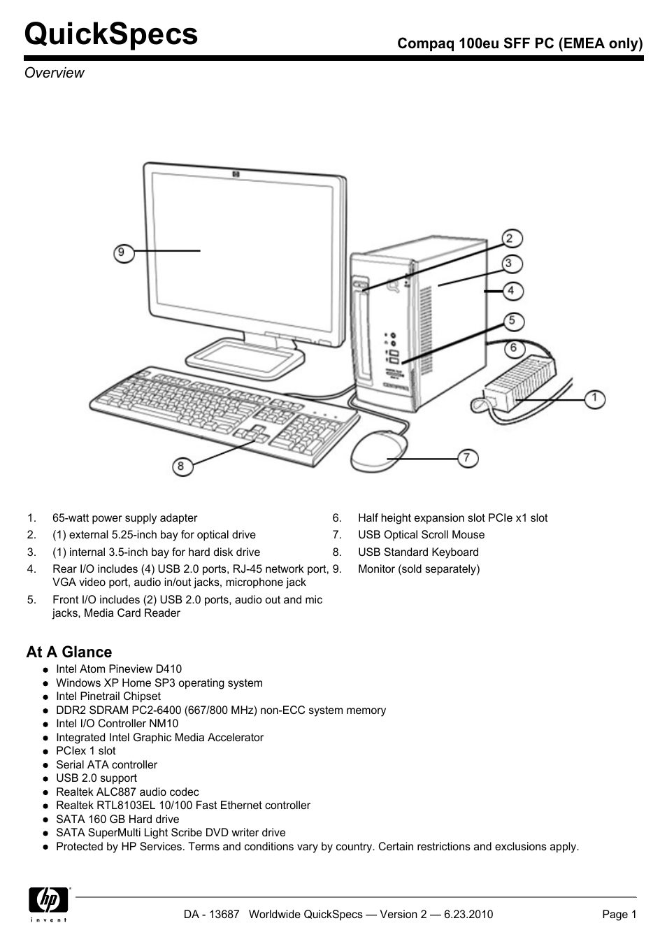 HP 100EU SFF PC User Manual | 19 pages