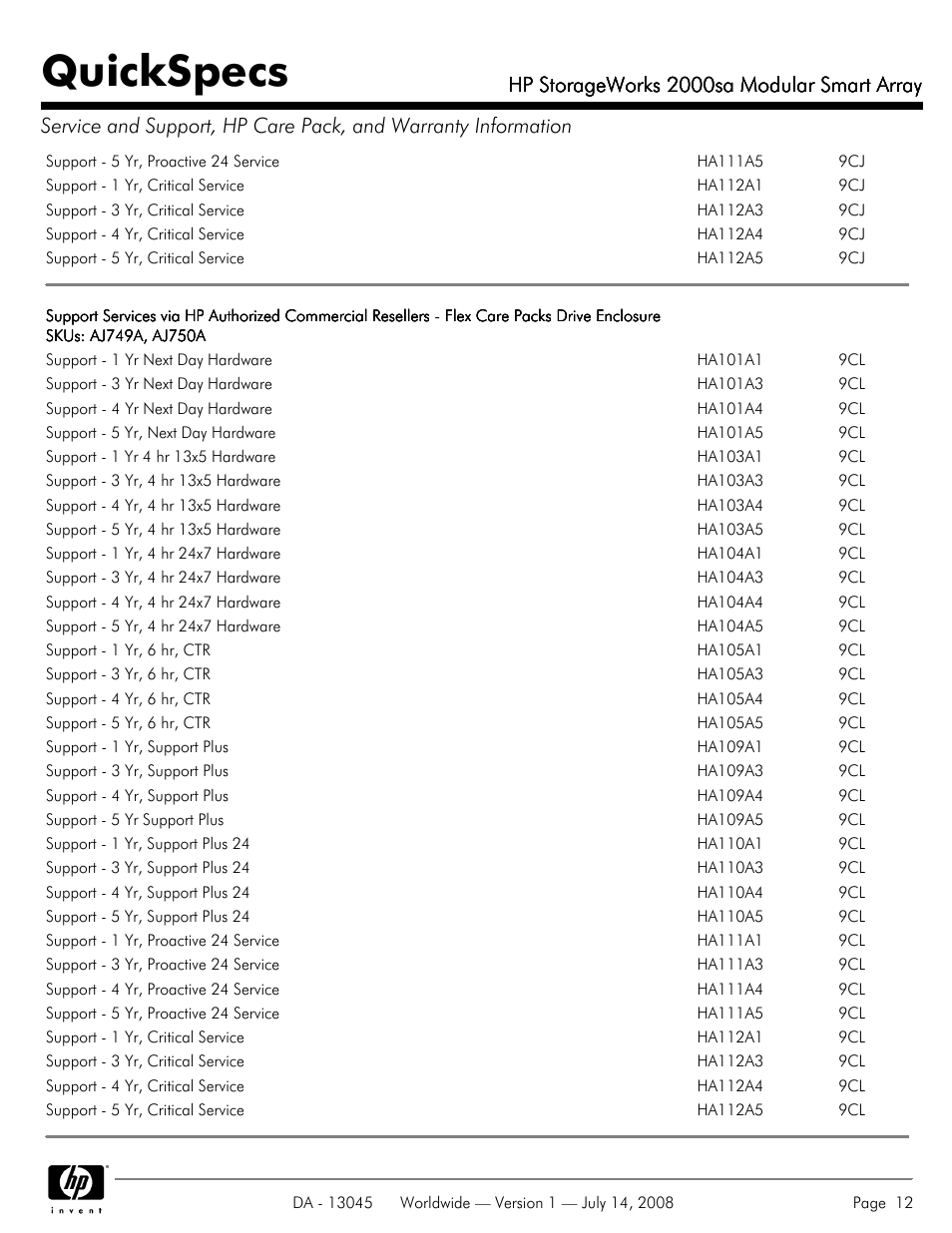 Quickspecs, Hp storageworks 2000sa modular smart array | HP 2000sa User Manual | Page 12 / 21