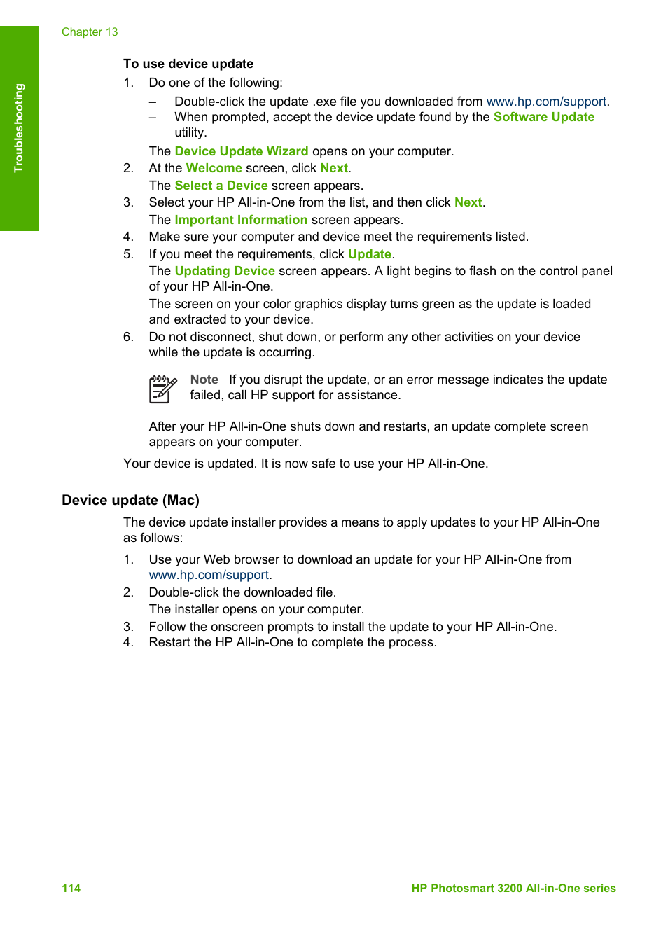Device update (mac) | HP 3200 User Manual | Page 117 / 144