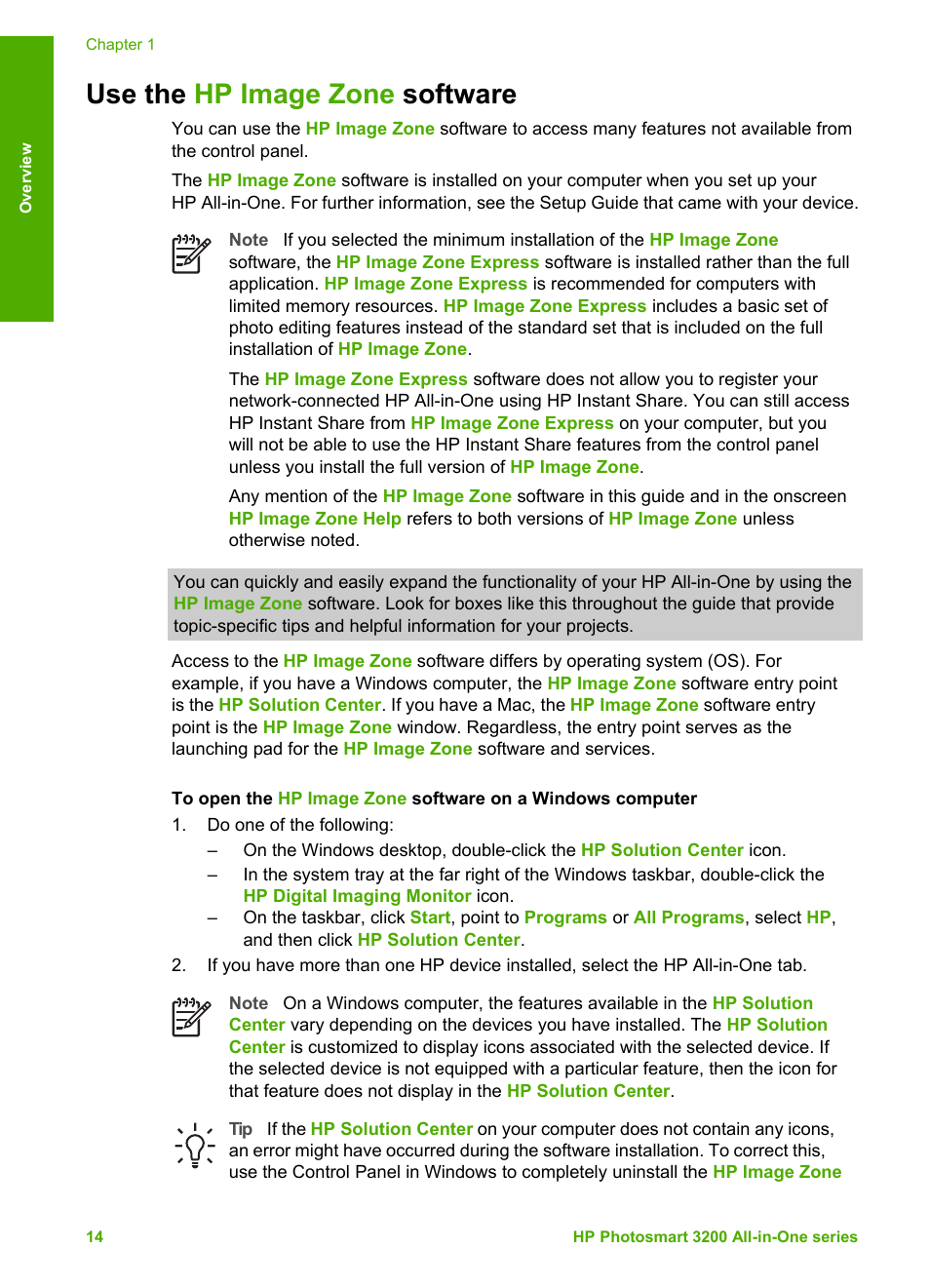 Use the hp image zone software | HP 3200 User Manual | Page 17 / 144
