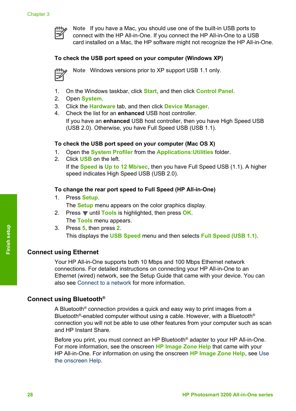 Connect using ethernet, Connect using bluetooth | HP 3200 User Manual | Page 31 / 144