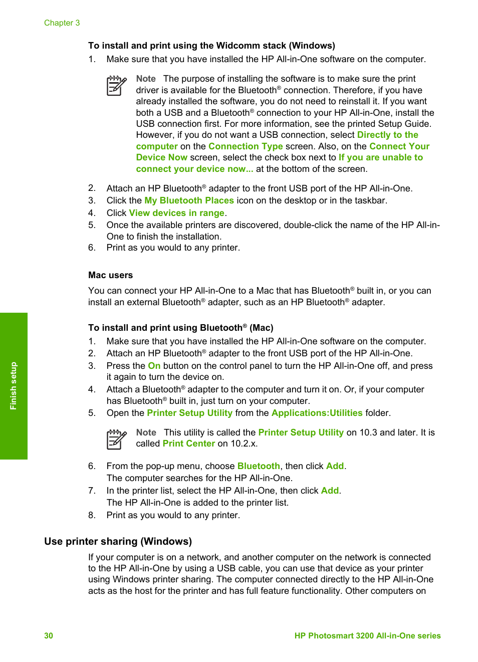 Mac users, Use printer sharing (windows), Printer sharing (windows) | HP 3200 User Manual | Page 33 / 144